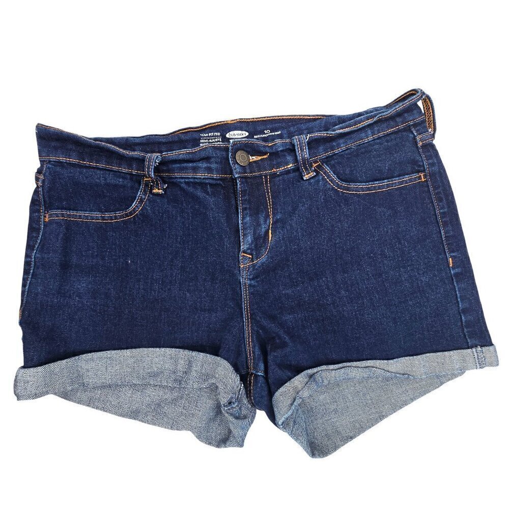 Old Navy Semi Fitted Cuffed Indigo Dark Denim Shorty Shorts